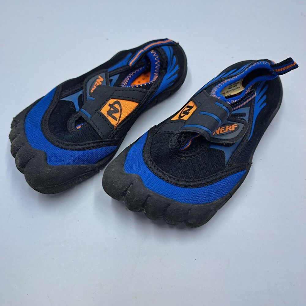 Nerf Water Shoes Toddler 7/8 Blue Orange Five Toe Athletic Aqua Socks Preschool